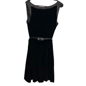 Sandra Darren Womens Black Sleeveless Velvet Dress Belted Size 12